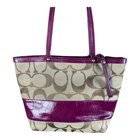 Coach‎ Purple and Beige Signature Bag - Picture 6 of 10